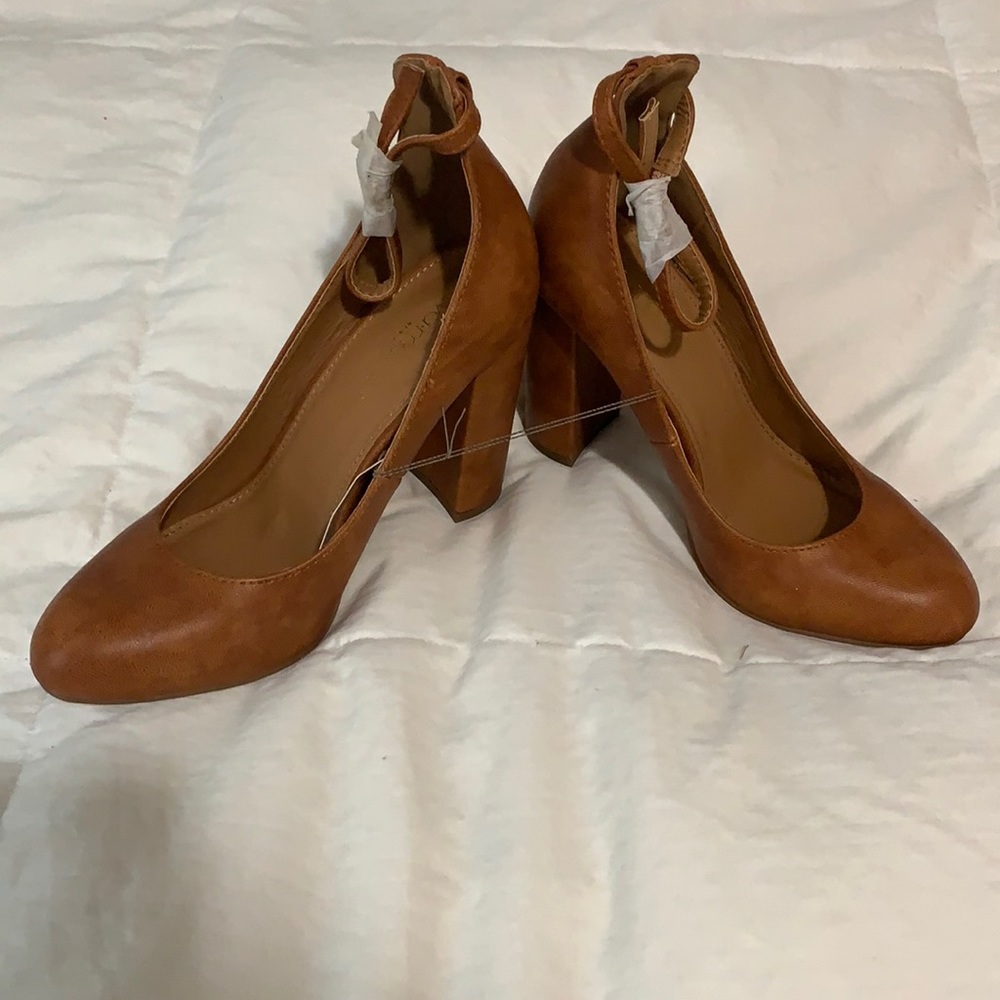 Brown blocked heels